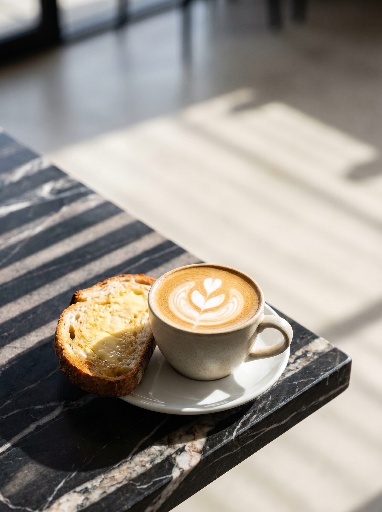 Cappuccino and buttered sourdough toast